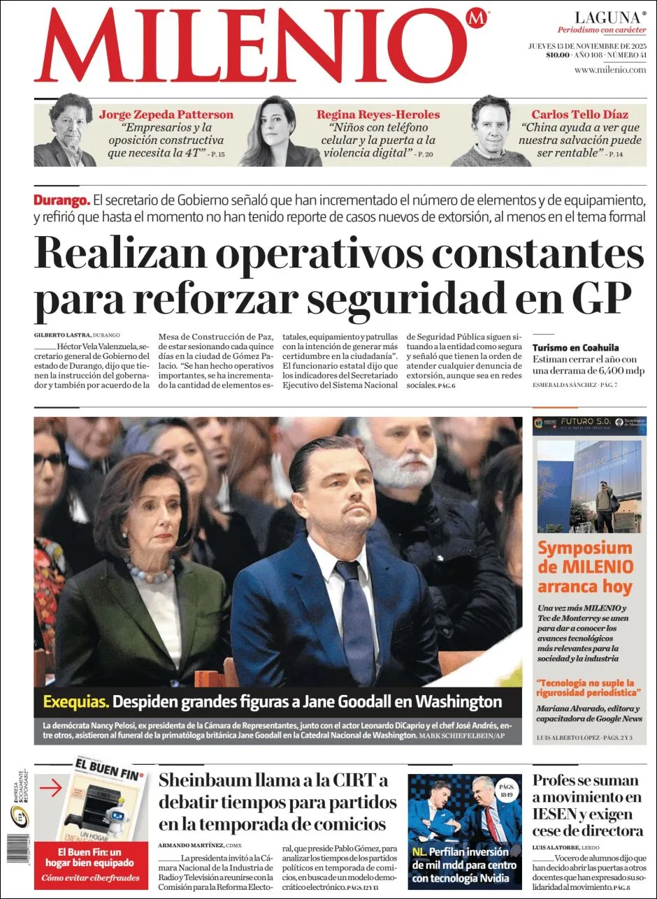 Portada de Milenio Laguna del jueves, 13 de noviembre de 2025