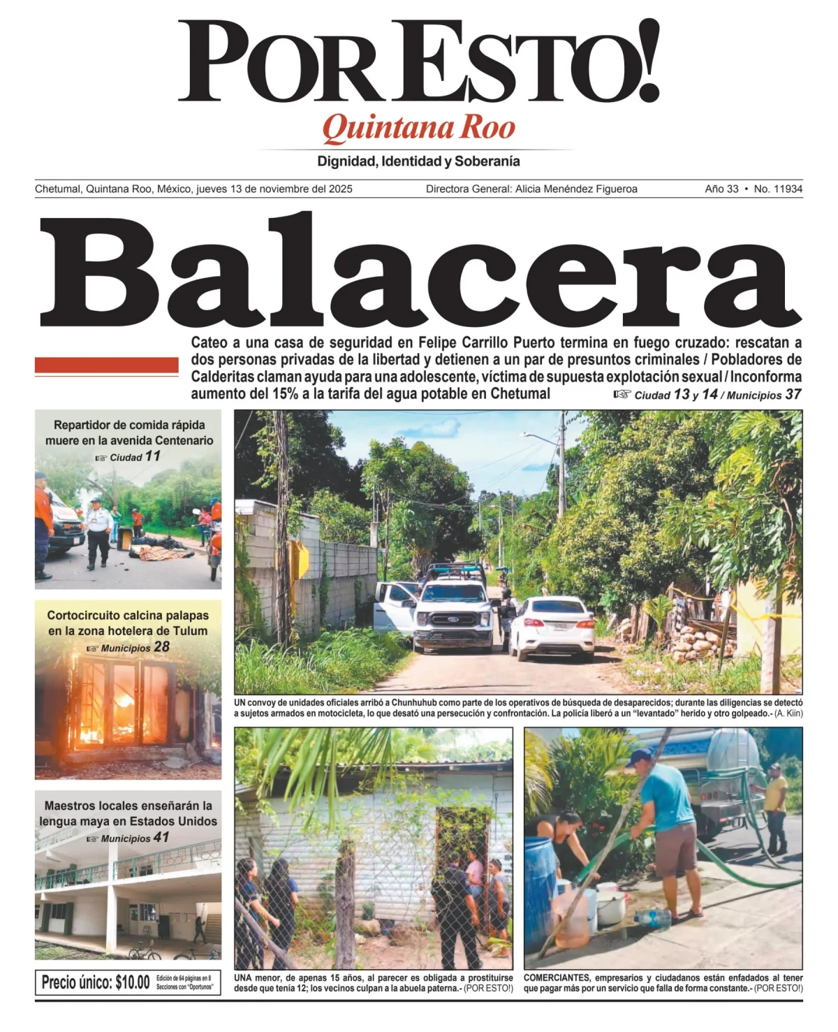 Portada de Por Esto (quintana Roo Chetumal) del jueves, 13 de noviembre de 2025