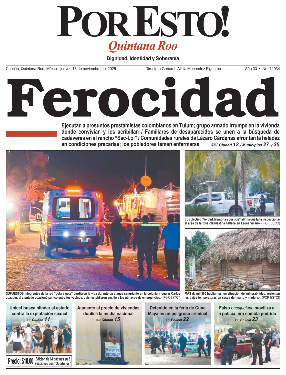 Portada de Por Esto (quintana Roo Cancun) del jueves, 13 de noviembre de 2025
