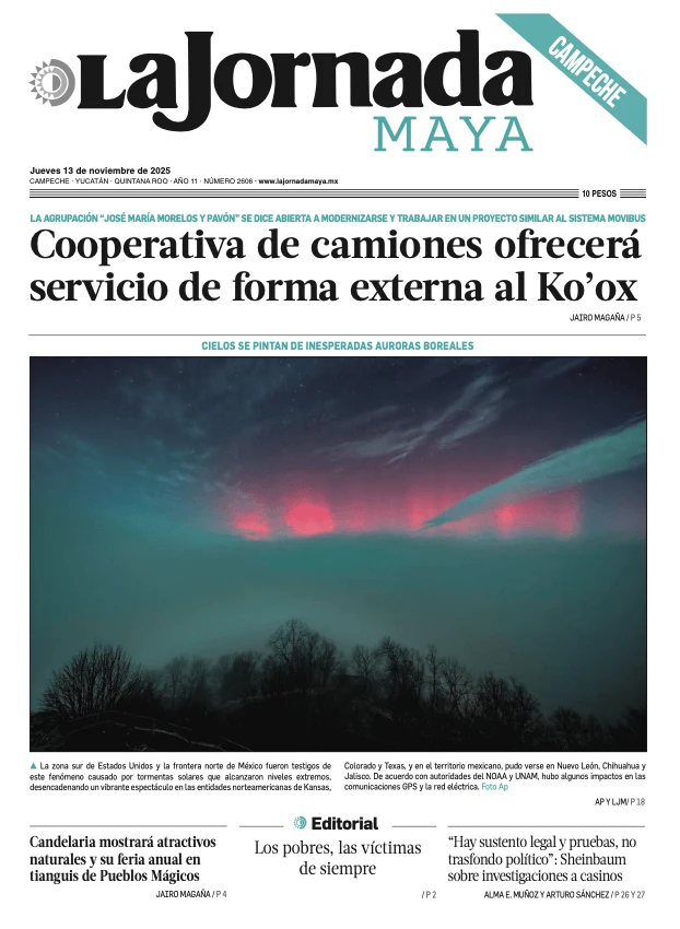 Portada de La Jornada Maya Campeche del jueves, 13 de noviembre de 2025