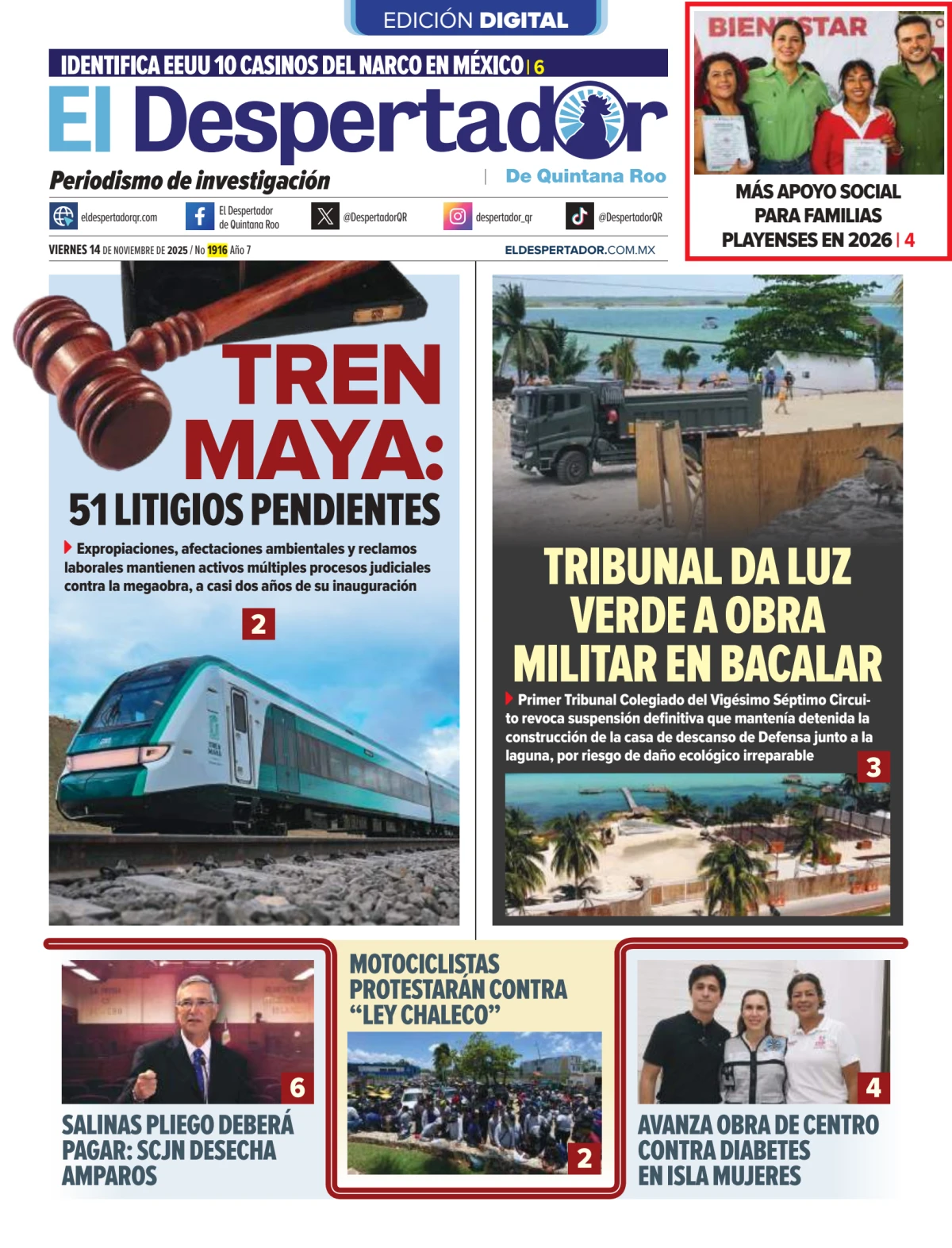 Portada de El Despertador de Quintana Roo del viernes, 14 de noviembre de 2025