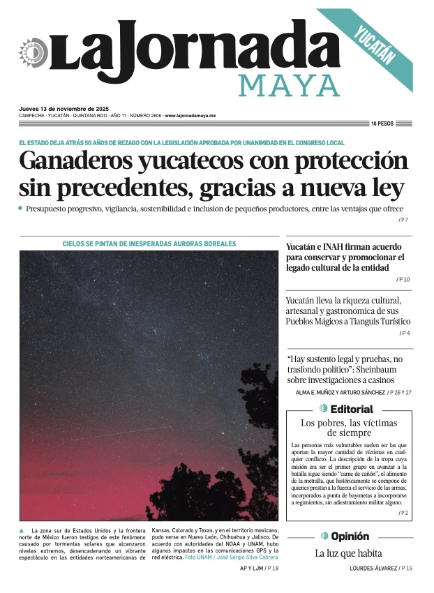 Portada de La Jornada Maya Yucatán del jueves, 13 de noviembre de 2025