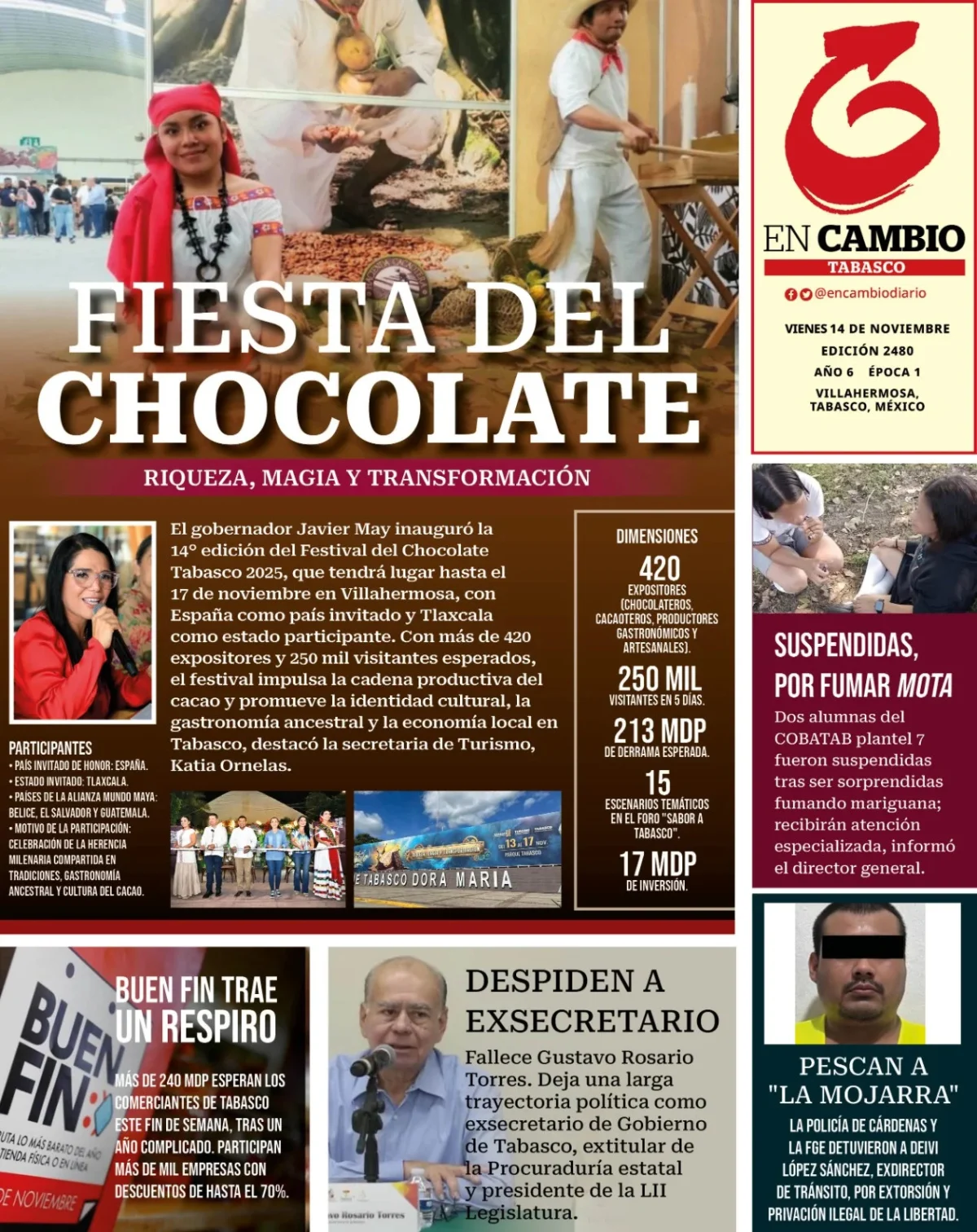 Portada de En Cambio - Tabasco (contraportada) del viernes, 14 de noviembre de 2025