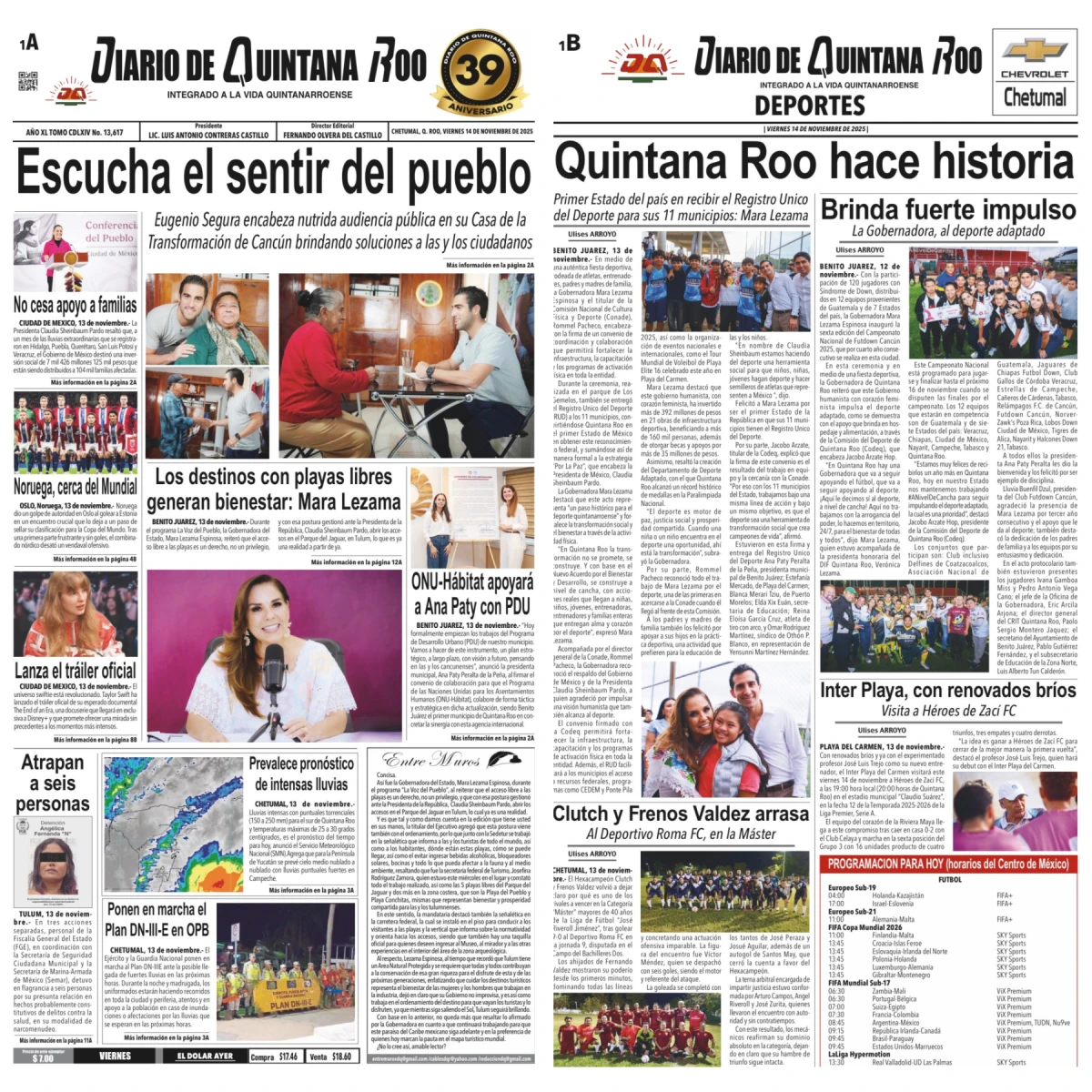 Portada de Diario de Quintana Roo (portada)