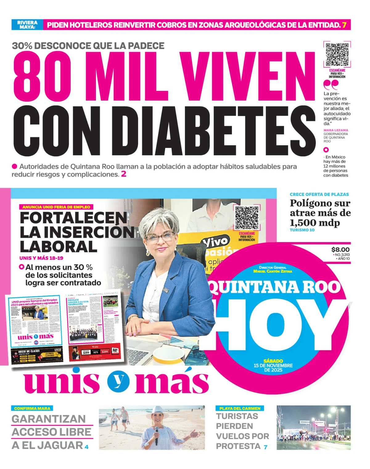 Portada de Quintana Roo Hoy (portada) del sábado, 15 de noviembre de 2025