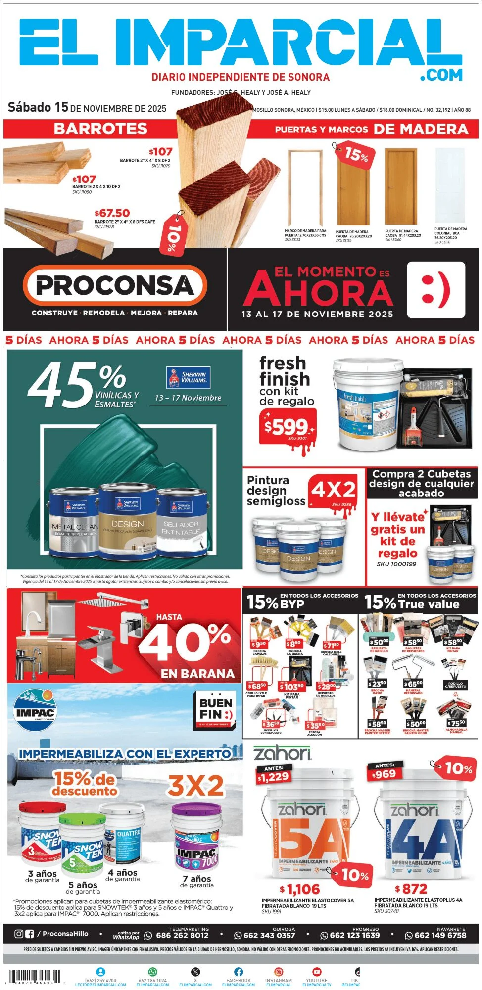 Portada de El Imparcial del sábado, 15 de noviembre de 2025