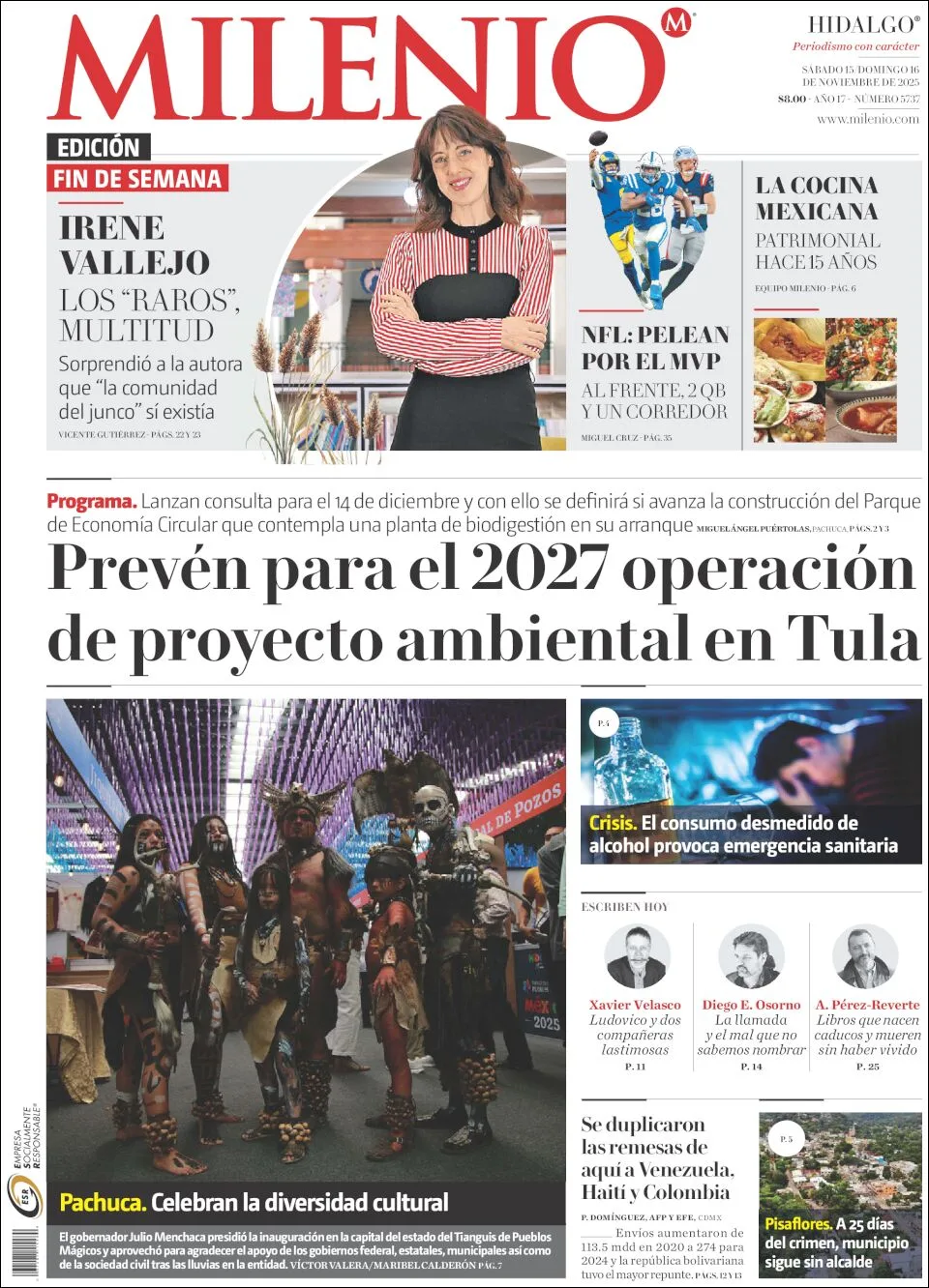 Portada de Milenio Hidalgo del sábado, 15 de noviembre de 2025