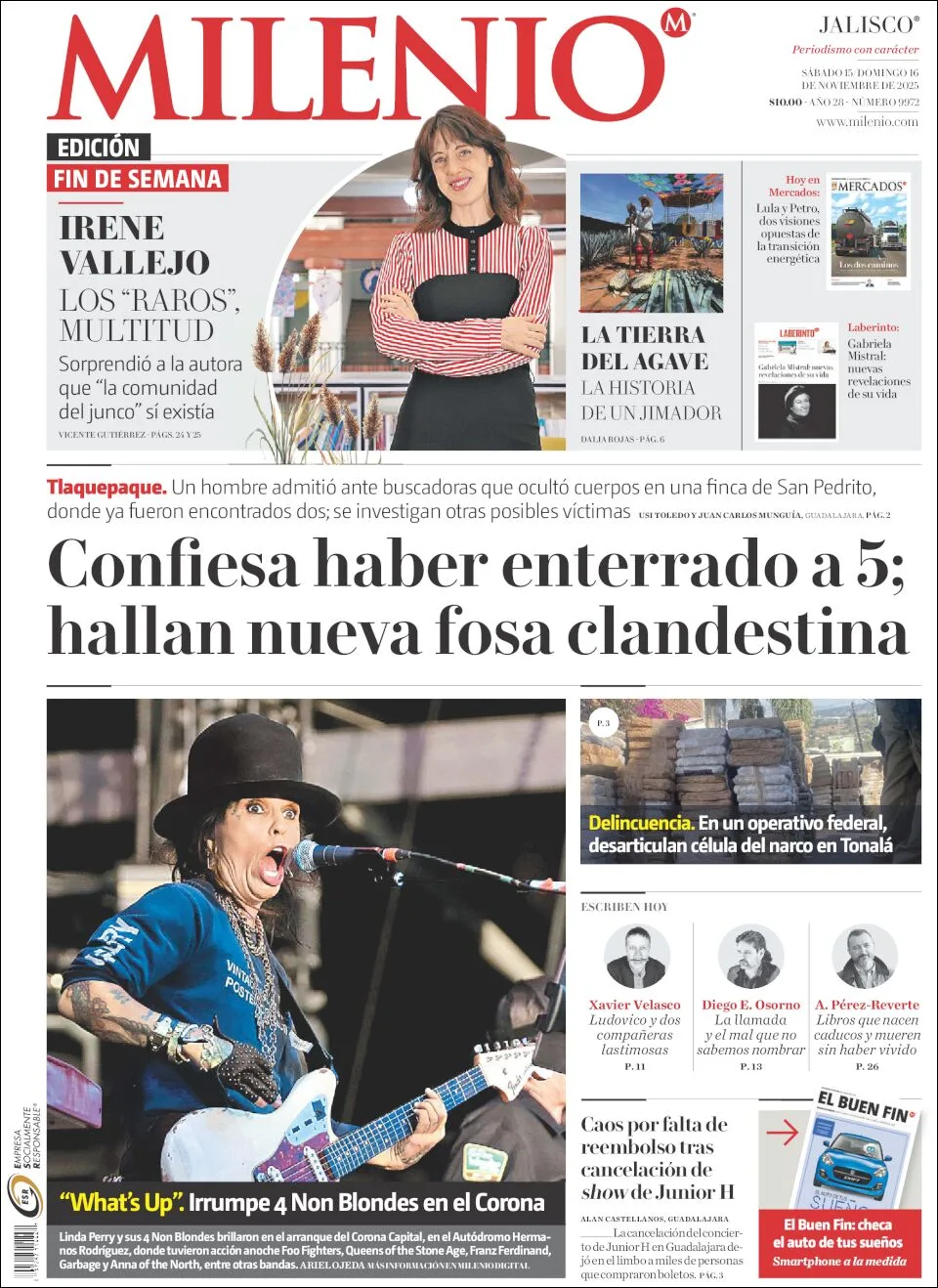 Portada de Milenio Jalisco del sábado, 15 de noviembre de 2025