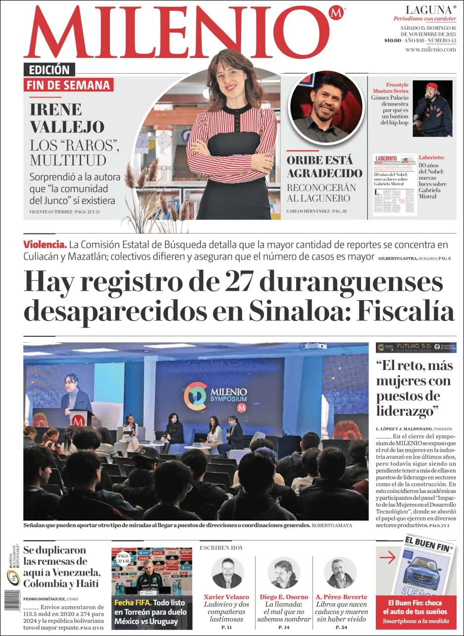 Portada de Milenio Laguna del sábado, 15 de noviembre de 2025