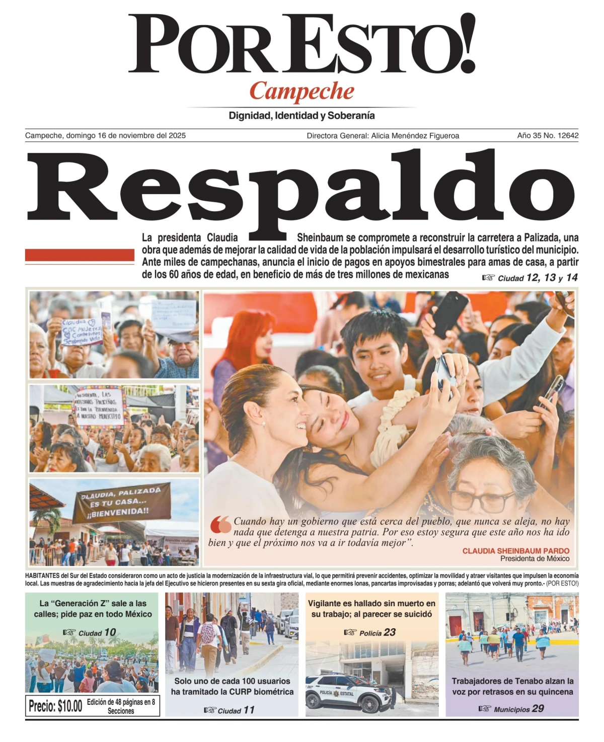 Portada de Por Esto (campeche) del domingo, 16 de noviembre de 2025