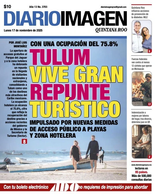 Portada de Diario Imagen Quintana Roo del lunes, 17 de noviembre de 2025
