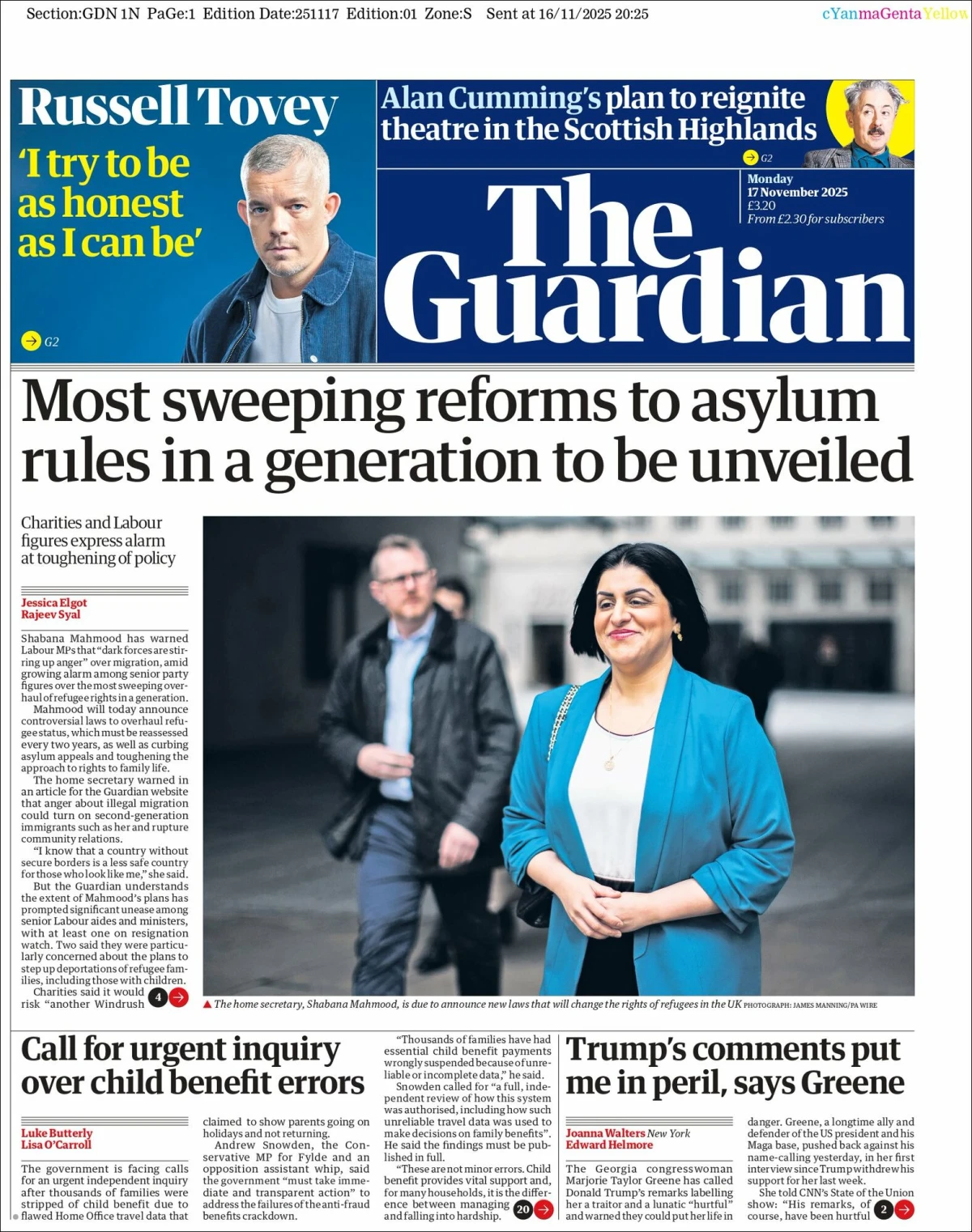 Portada de The Guardian (reino Unido)