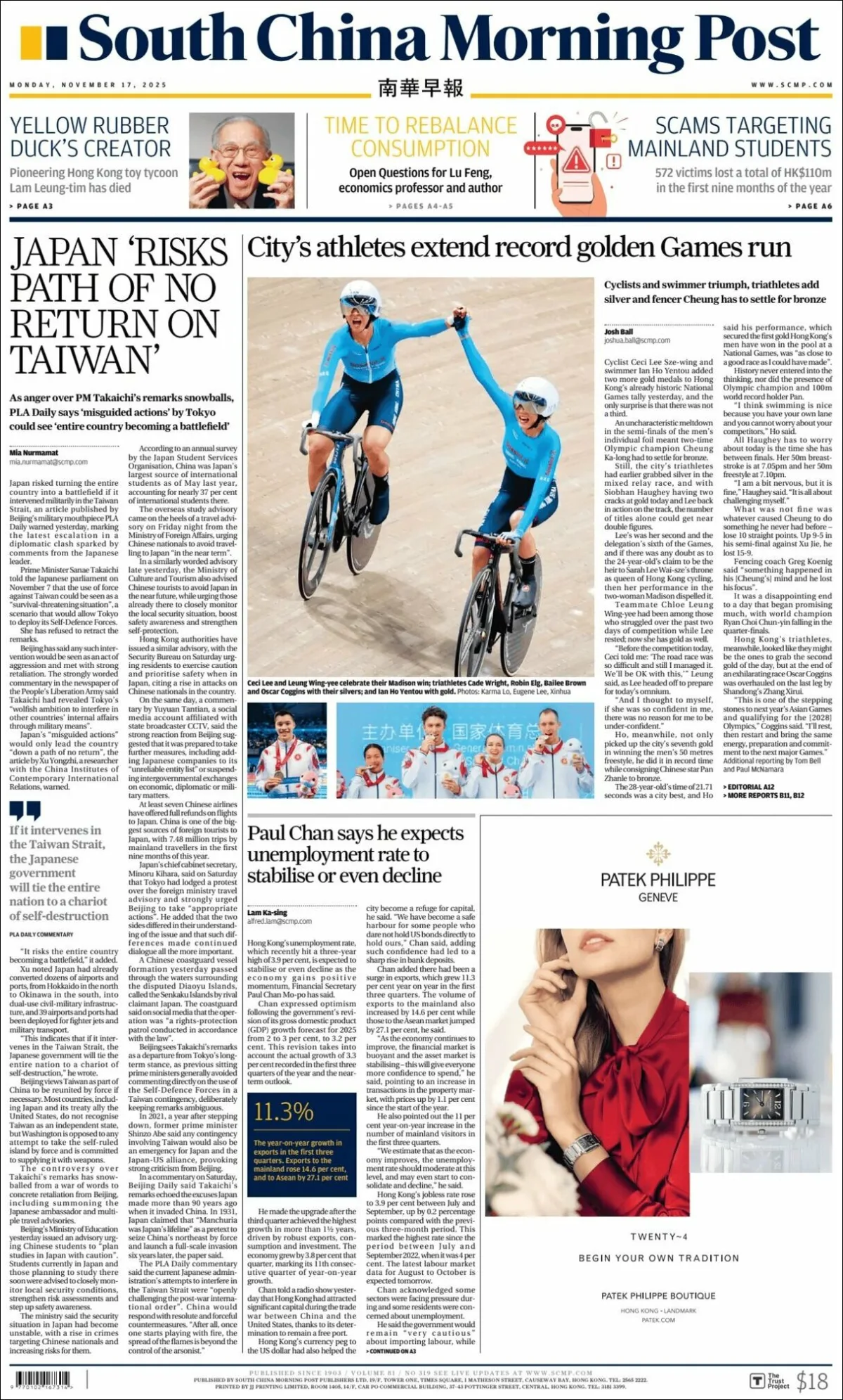 Portada de South China Morning Post