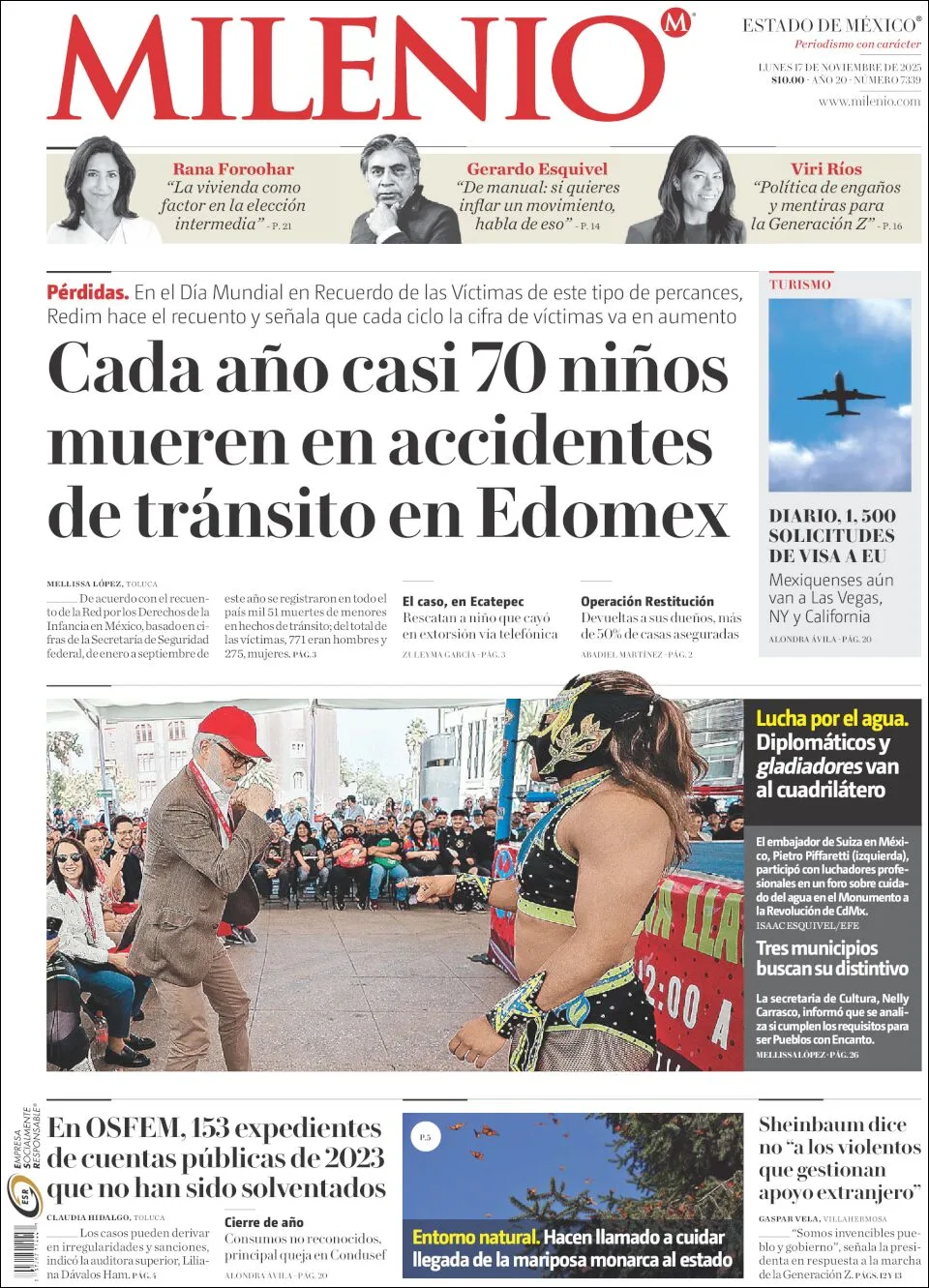 Portada de Milenio Edo de Mexico del lunes, 17 de noviembre de 2025
