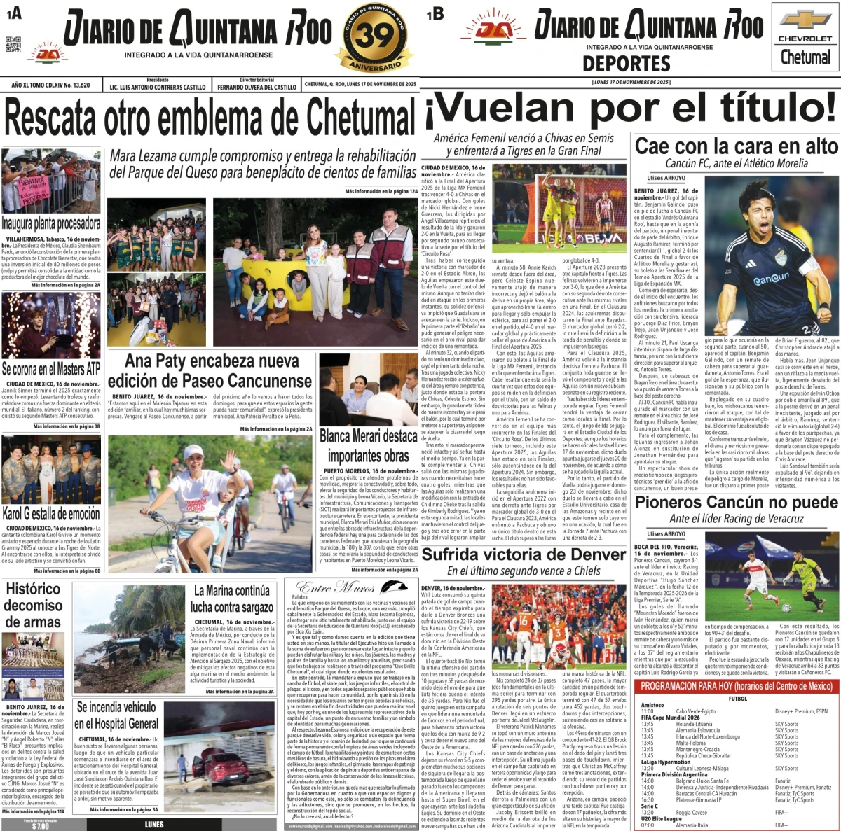 Portada de Diario de Quintana Roo (portada)