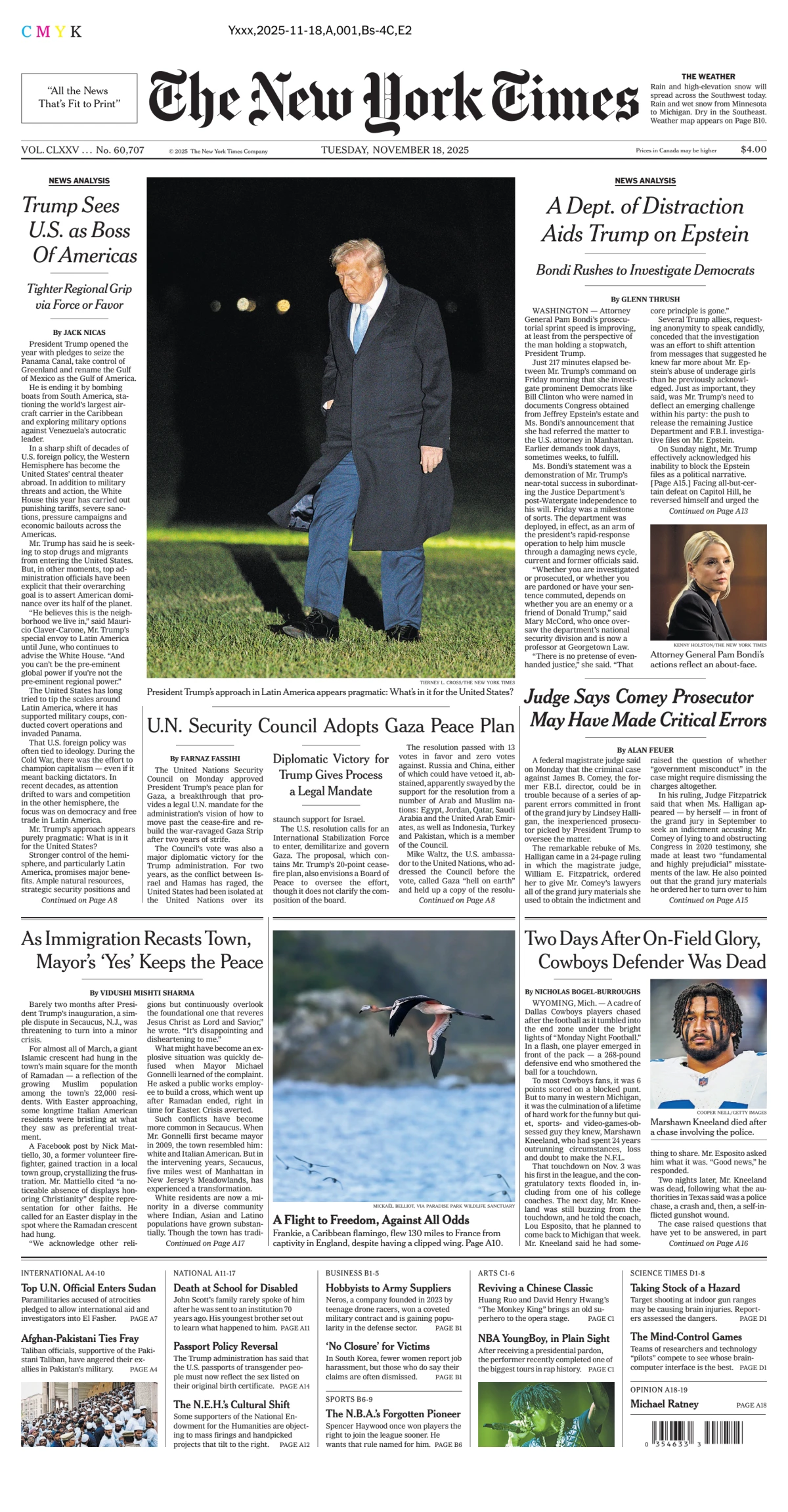 Portada de The New York Times (national) del martes, 18 de noviembre de 2025
