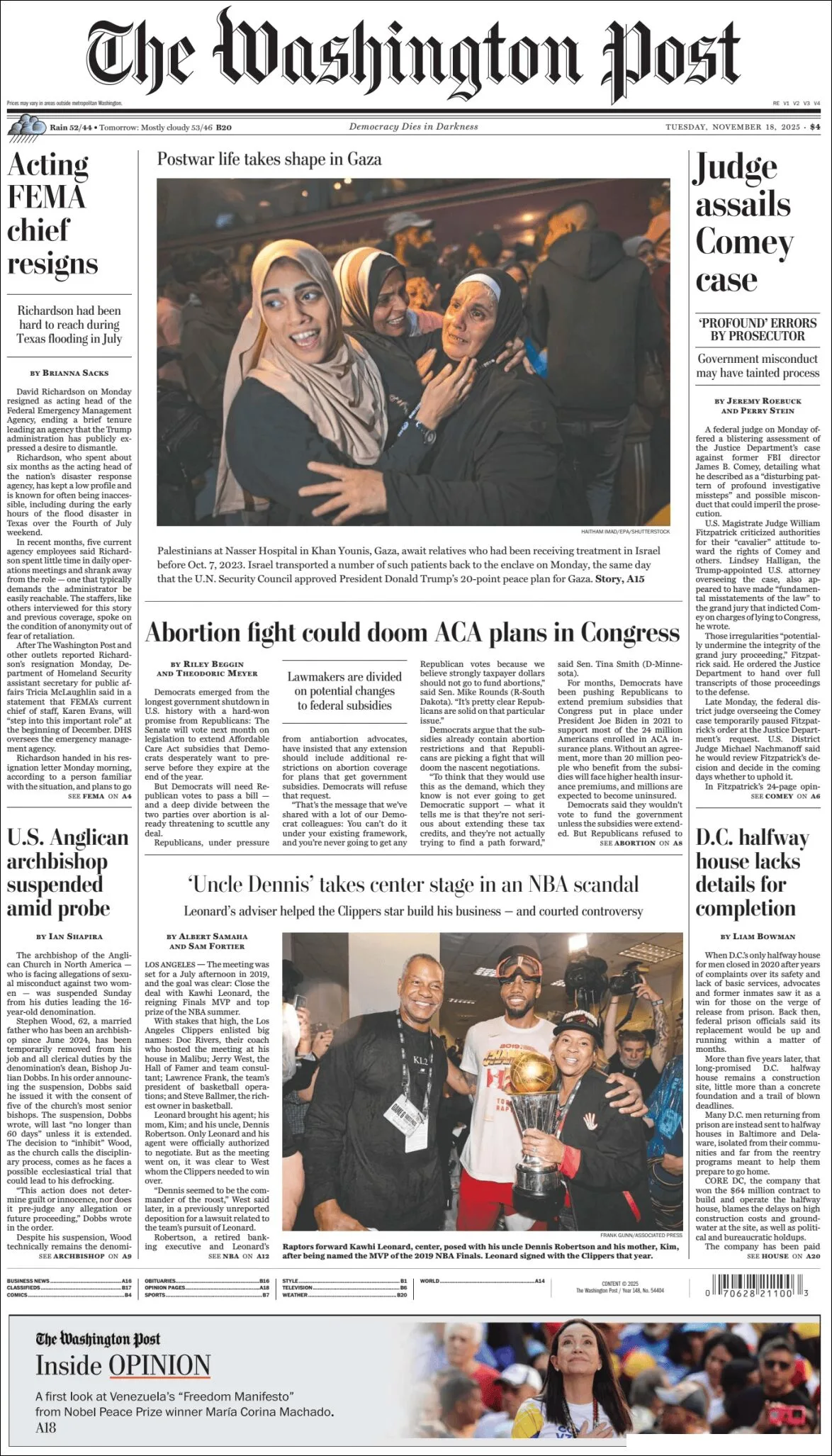 Portada de The Washington Post del martes, 18 de noviembre de 2025