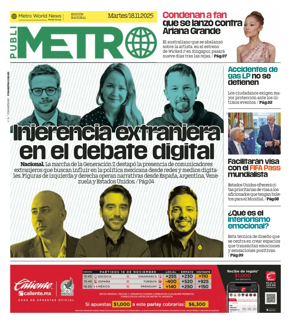 Portada de Publimetro Monterrey del martes, 18 de noviembre de 2025