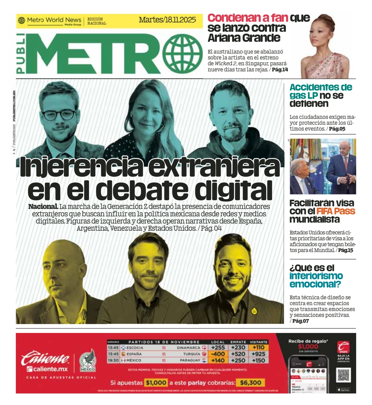 Portada de Publimetro Nacional del martes, 18 de noviembre de 2025