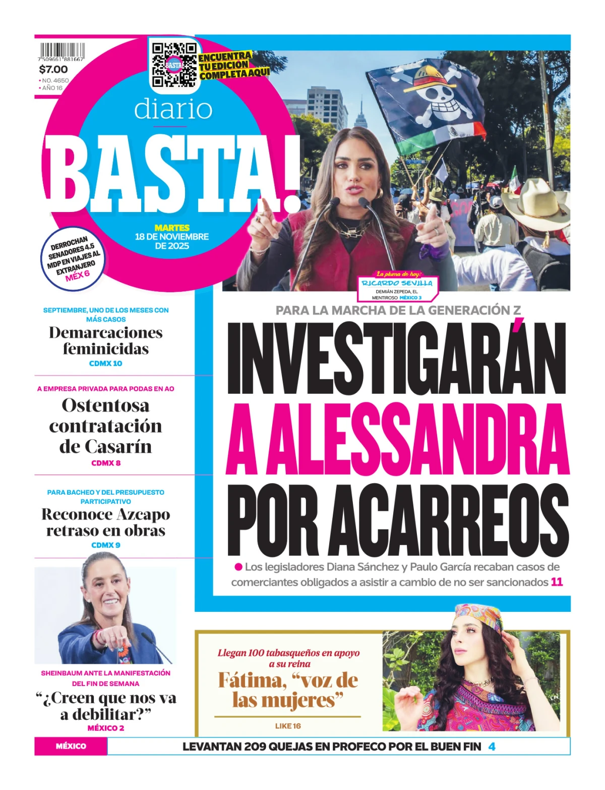 Portada de Basta! (portada) del martes, 18 de noviembre de 2025