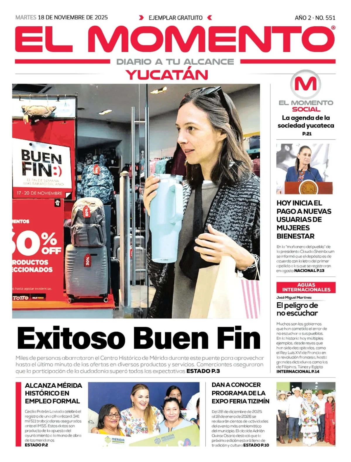 Portada de El Momento Yucatan del martes, 18 de noviembre de 2025