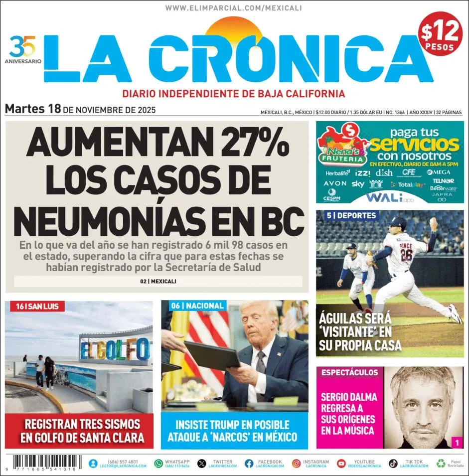 Portada de La Cronica del martes, 18 de noviembre de 2025