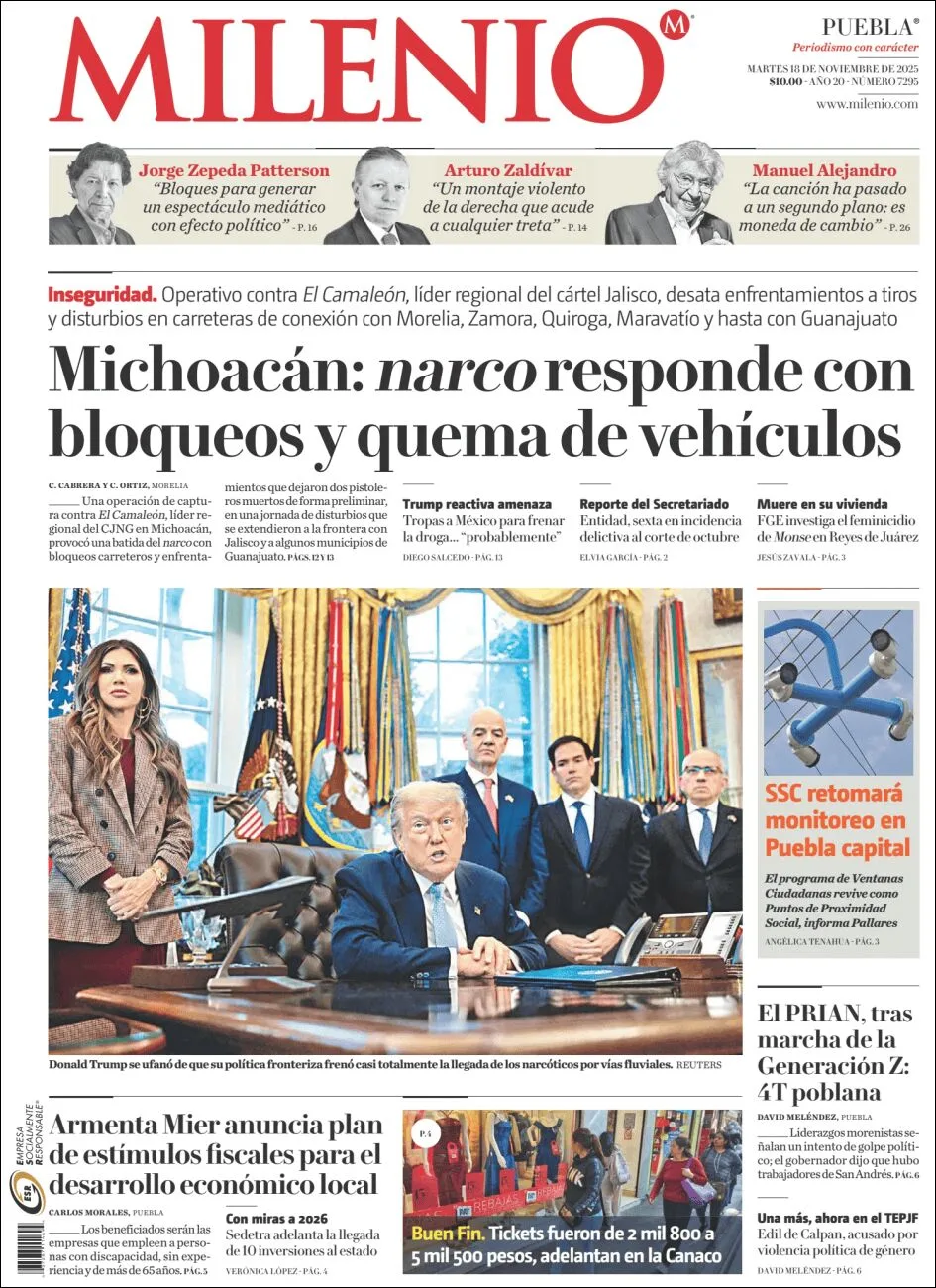 Portada de Milenio Puebla del martes, 18 de noviembre de 2025