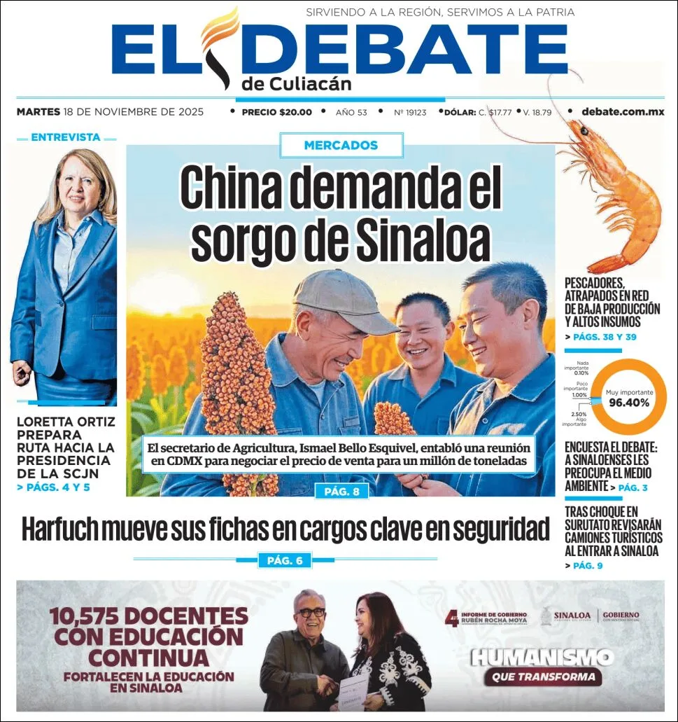 Portada de El Debate de Culiacan del martes, 18 de noviembre de 2025