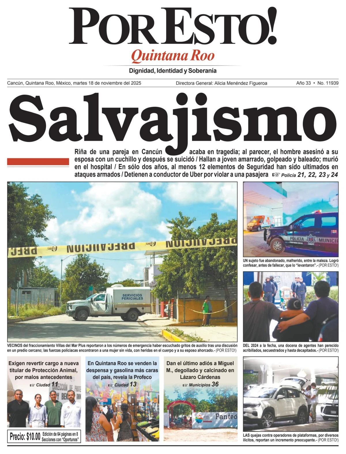 Portada de Por Esto (quintana Roo Cancun) del martes, 18 de noviembre de 2025