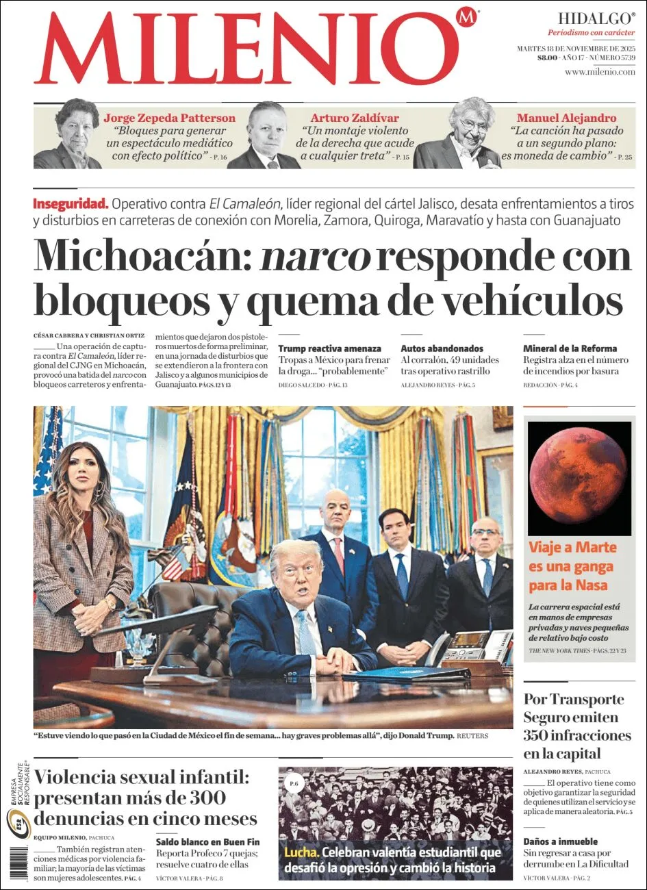 Portada de Milenio Hidalgo del martes, 18 de noviembre de 2025
