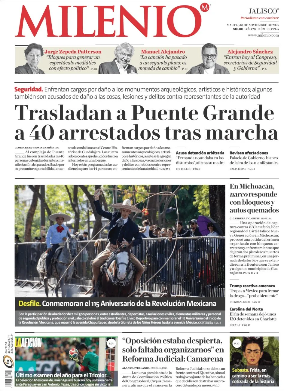Portada de Milenio Jalisco del martes, 18 de noviembre de 2025