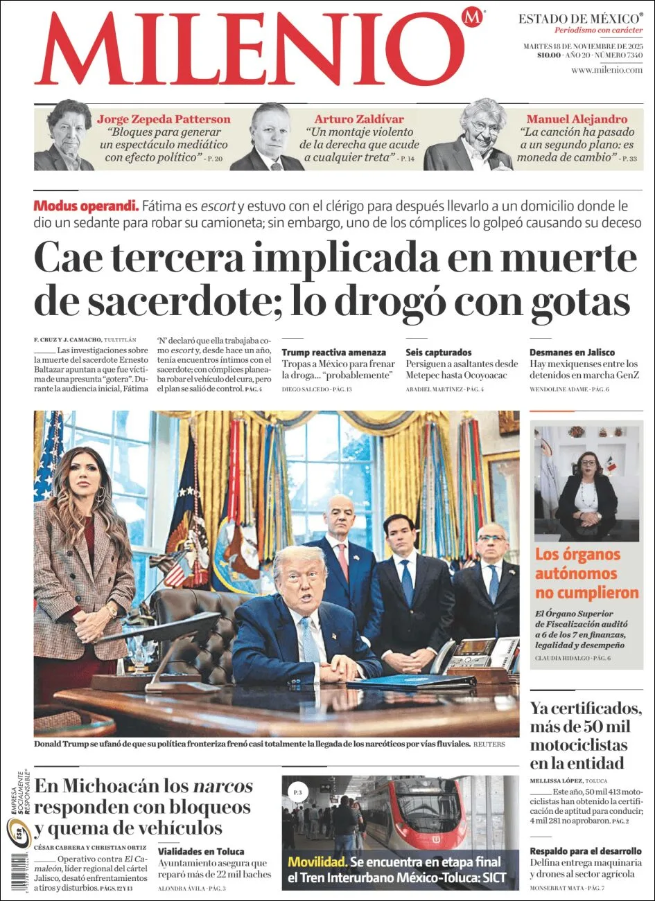 Portada de Milenio Edo de Mexico del martes, 18 de noviembre de 2025