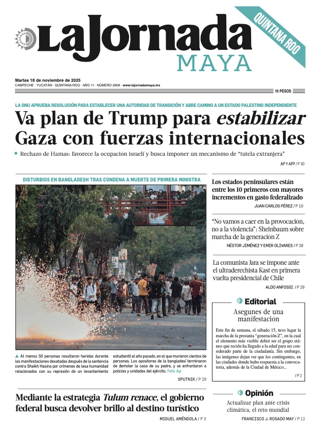 Portada de La Jornada Maya Quintana Roo del martes, 18 de noviembre de 2025