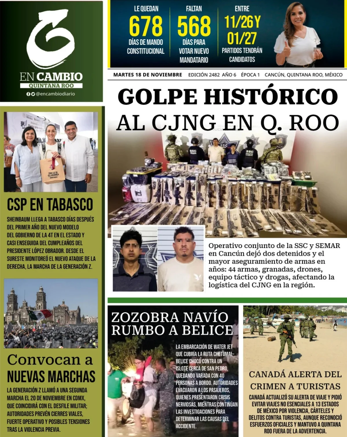 Portada de En Cambio - Quintana Roo (portada) del martes, 18 de noviembre de 2025