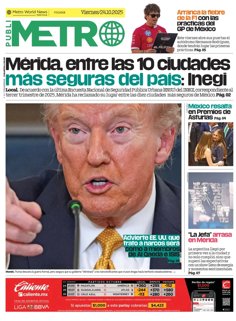 Portada de Publimetro Merida del viernes, 24 de octubre de 2025