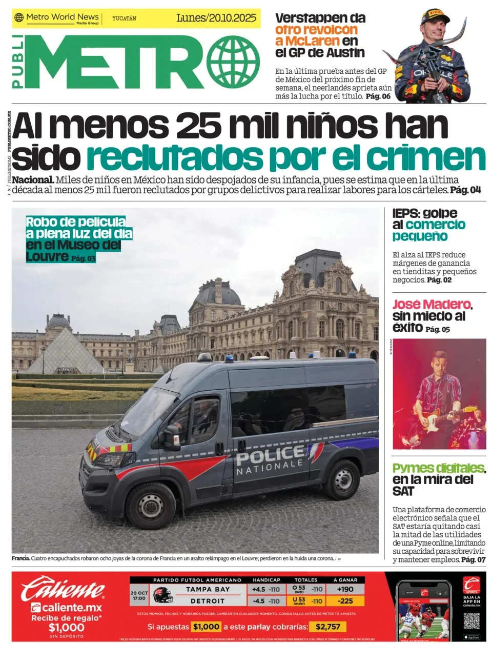 Portada de Publimetro Merida del lunes, 20 de octubre de 2025