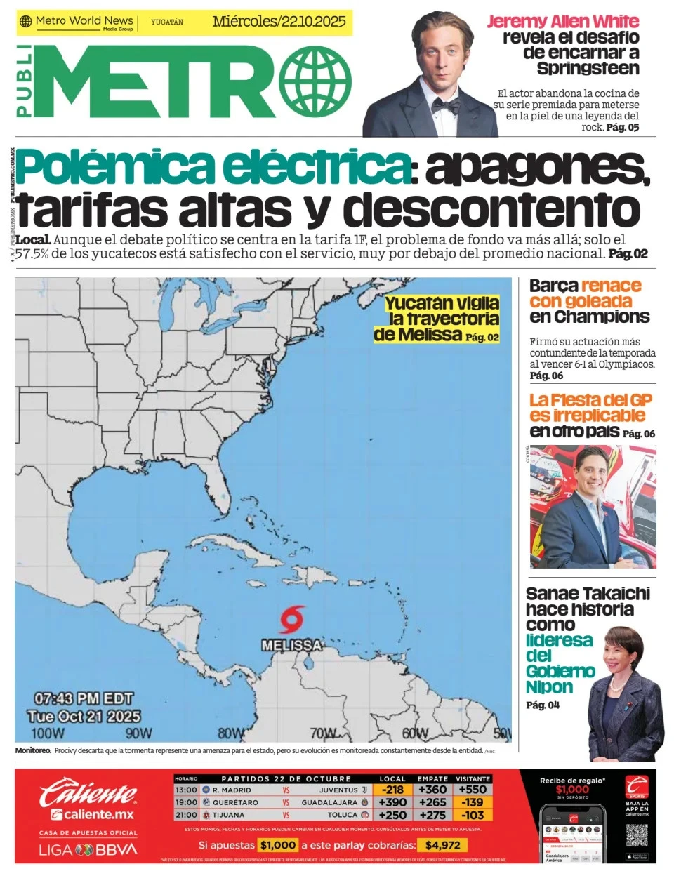 Portada de Publimetro Merida del miércoles, 22 de octubre de 2025
