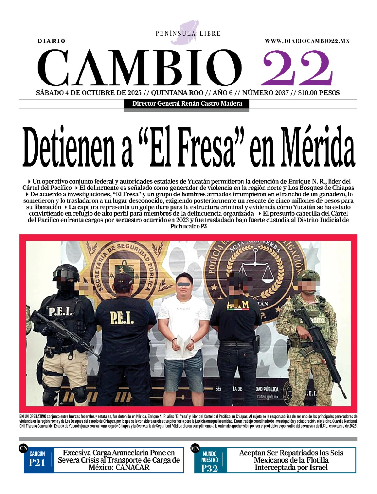 Portada de Diario Cambio 22 (contraportada)