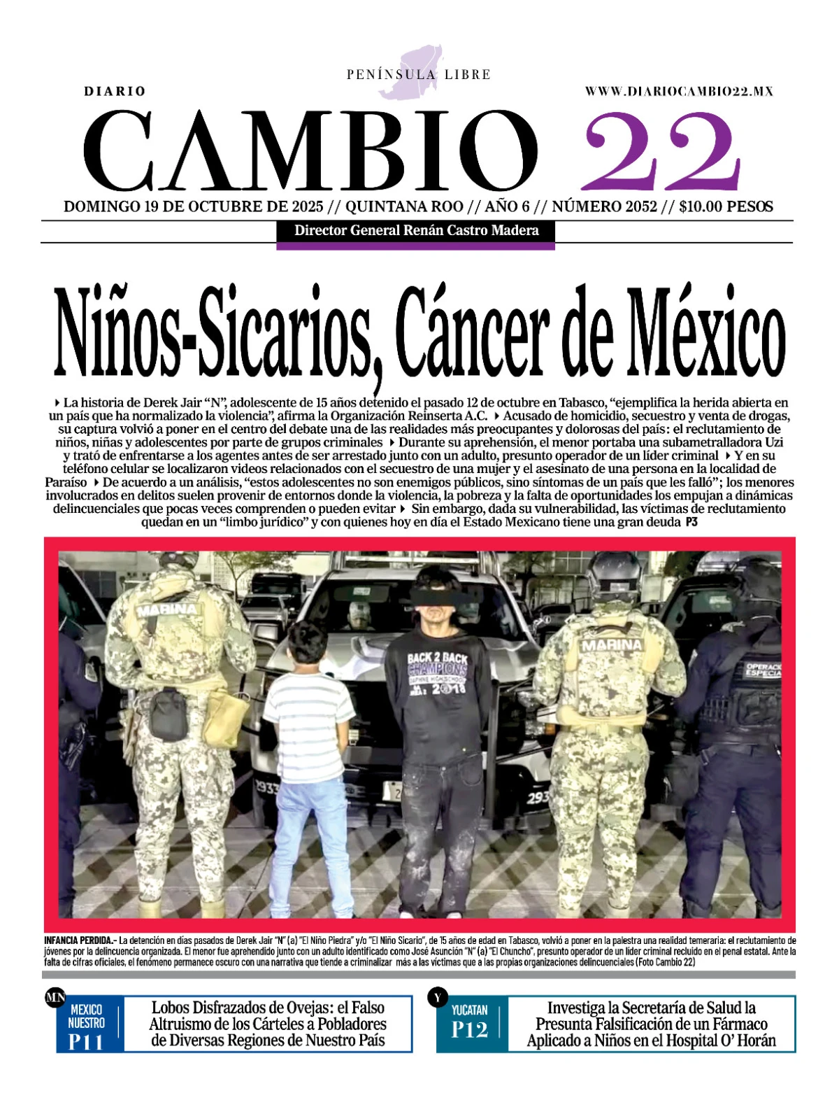 Portada de Diario Cambio 22 (portada) del domingo, 19 de octubre de 2025