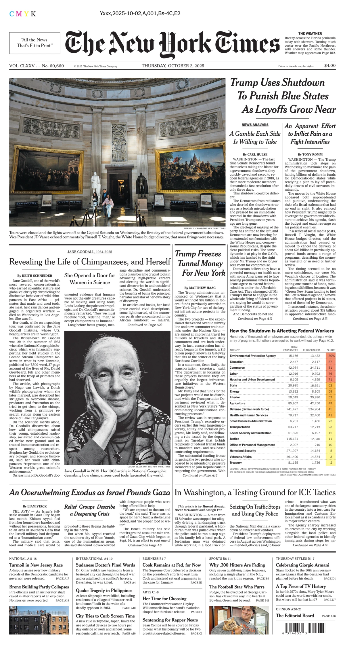Portada de The New York Times (national) del jueves, 2 de octubre de 2025