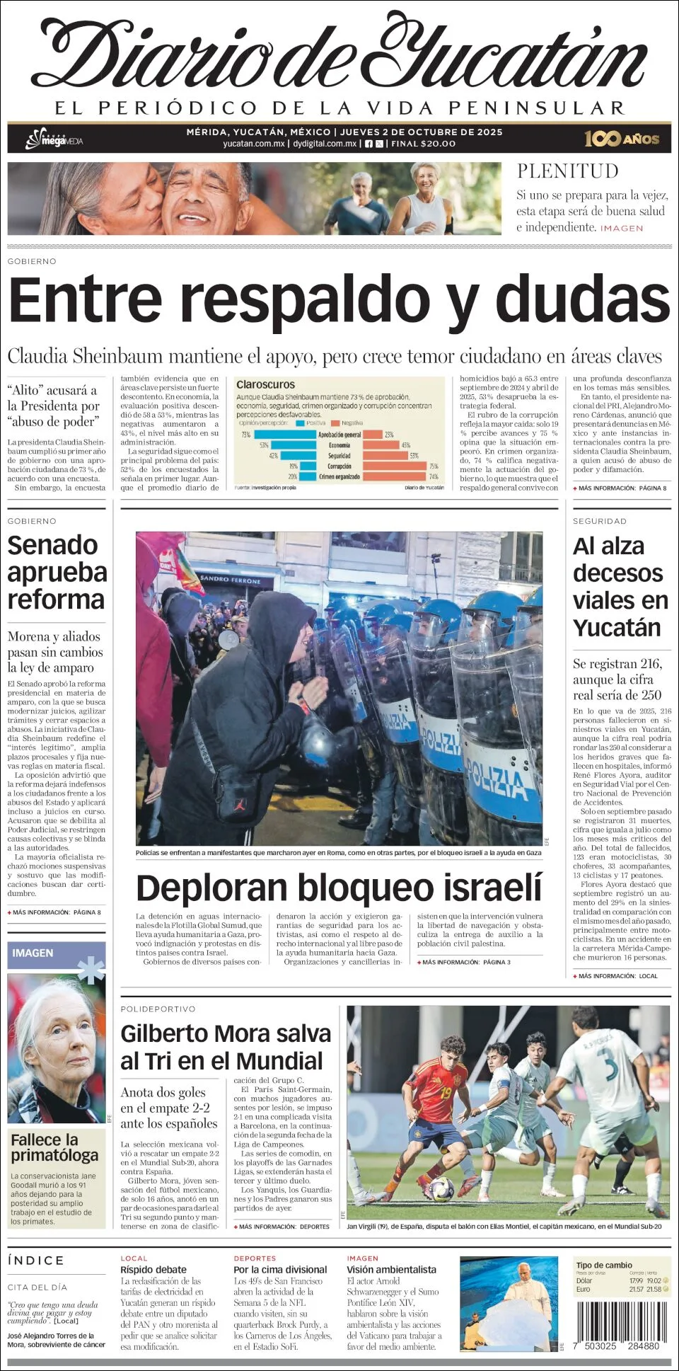 Portada de Diario de Yucatán del jueves, 2 de octubre de 2025