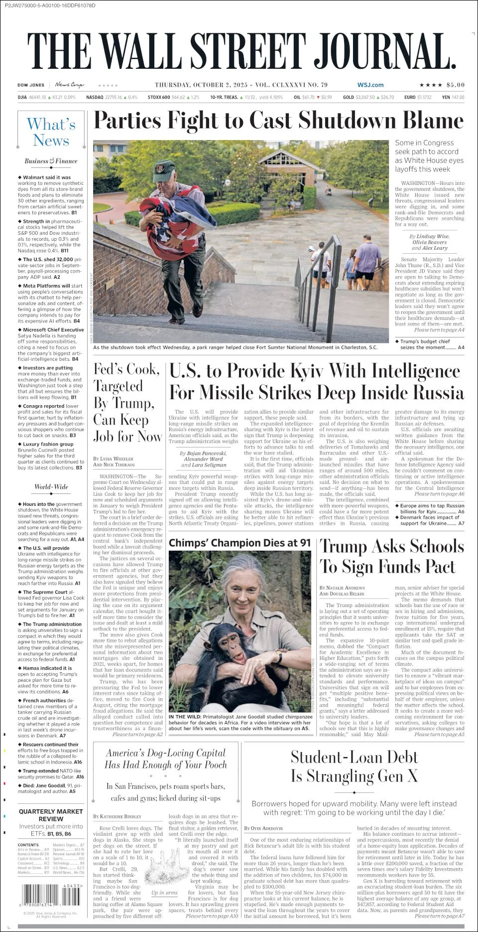 Portada de The Wall Street Journal del jueves, 2 de octubre de 2025