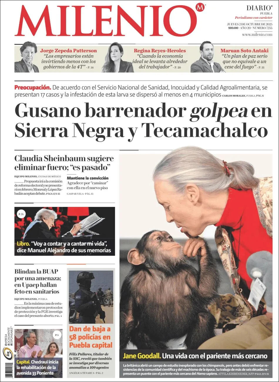 Portada de Milenio Puebla del jueves, 2 de octubre de 2025