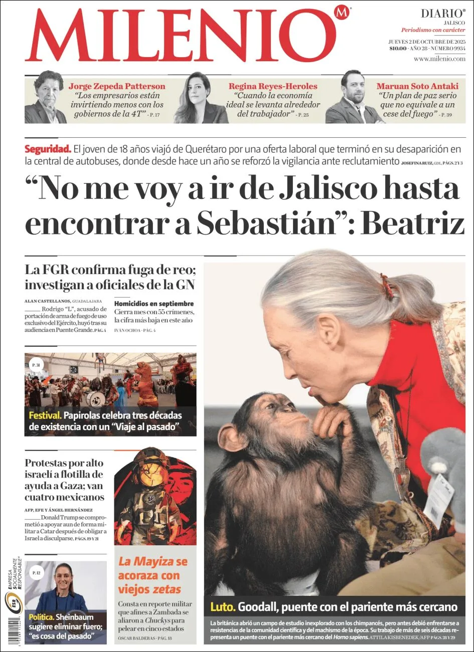 Portada de Milenio Jalisco del jueves, 2 de octubre de 2025