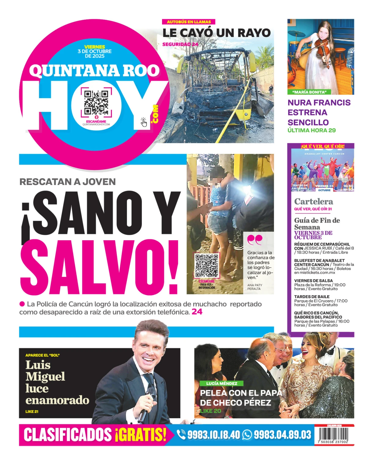 Portada de Quintana Roo Hoy (contraportada) del viernes, 3 de octubre de 2025