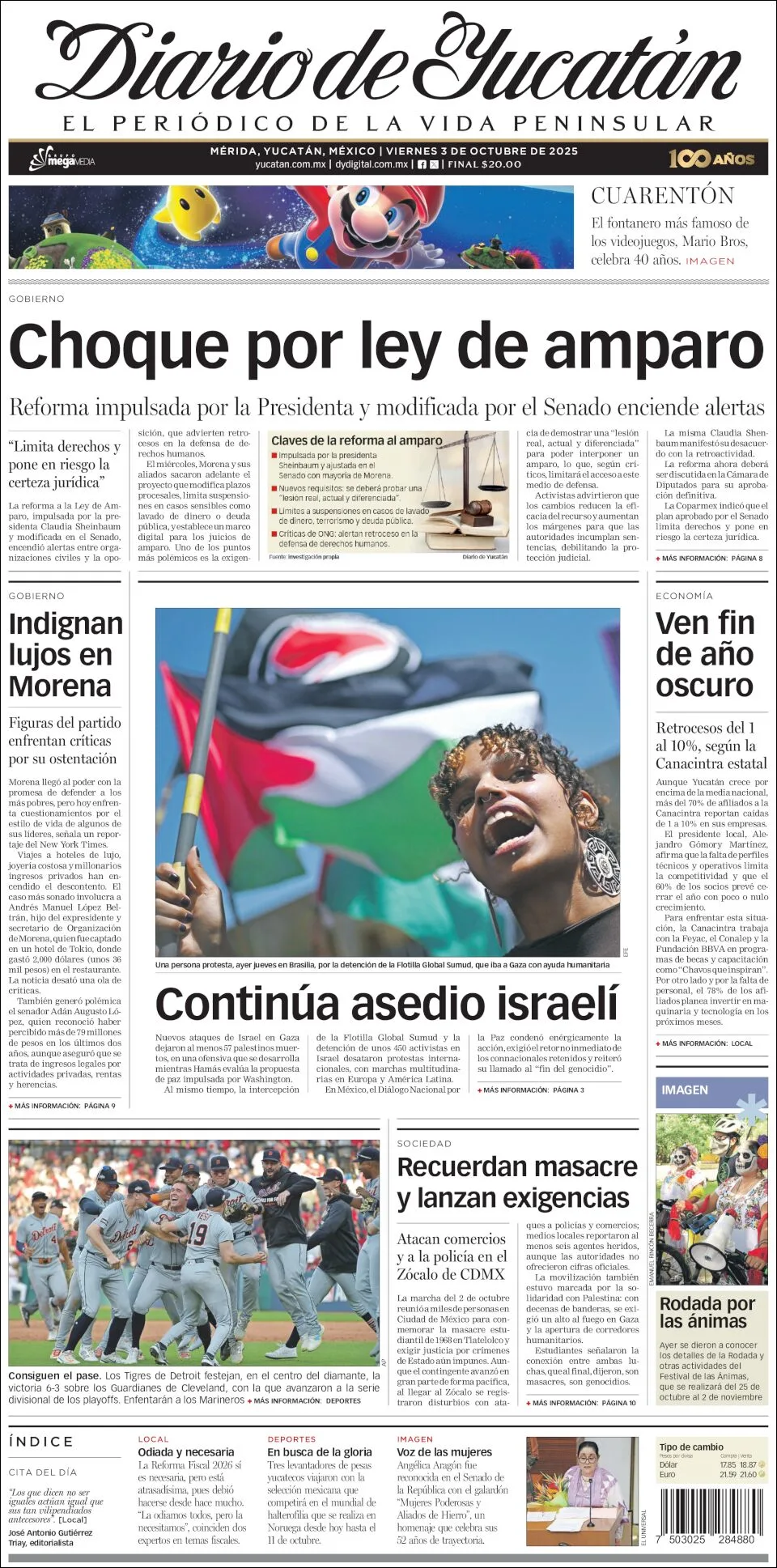 Portada de Diario de Yucatán del viernes, 3 de octubre de 2025