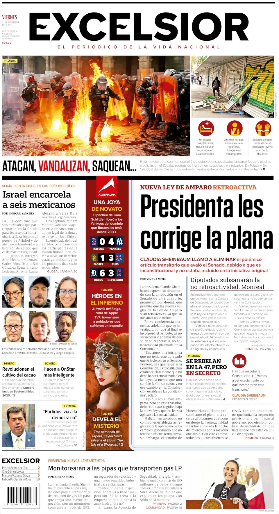 Portada de Excelsior del viernes, 3 de octubre de 2025