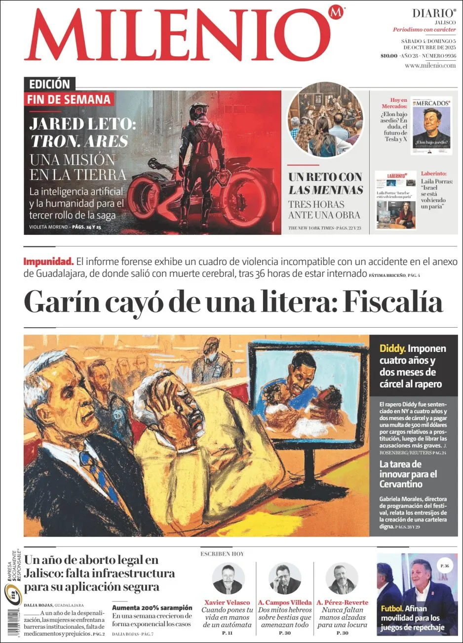 Portada de Milenio Jalisco del sábado, 4 de octubre de 2025