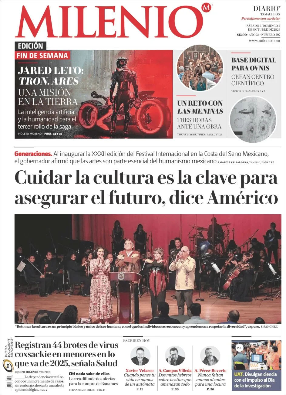 Portada de Milenio Tamaulipas del sábado, 4 de octubre de 2025