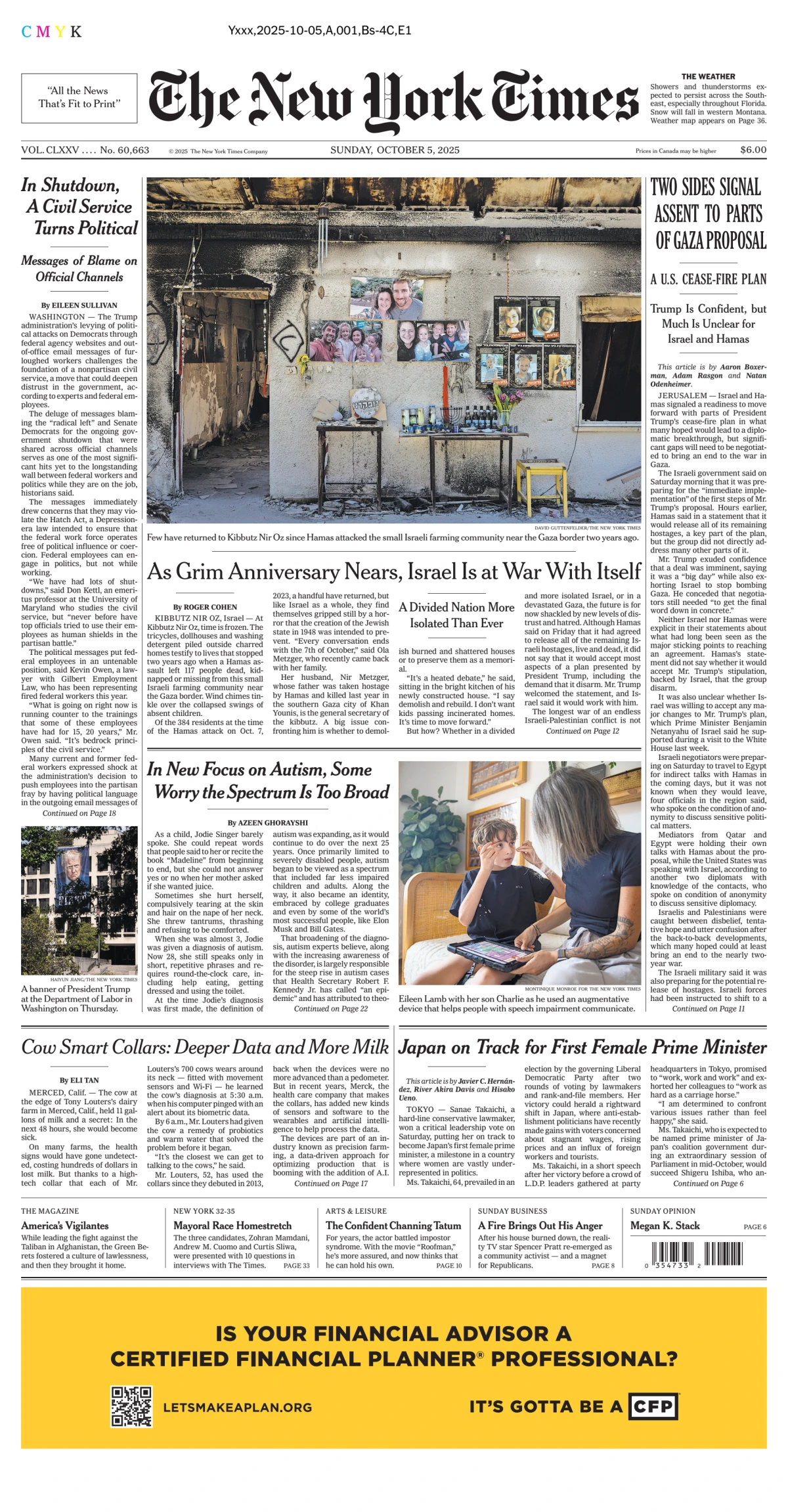 Portada de The New York Times (national) del domingo, 5 de octubre de 2025